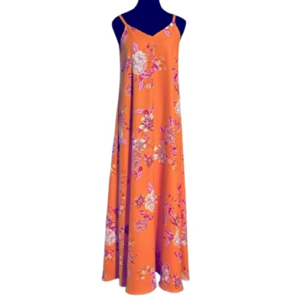 VINCE CAMUTO SLIP MAXI DRESS SMALL SLEEVELESS FLORAL ORANGE PINK LONG STRAPPY